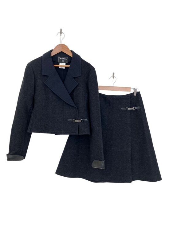 Chanel Dresses & Skirts - Chanel 00A Vintage Wool Cropped Jacket Wrap Skirt Set Chocol Gray